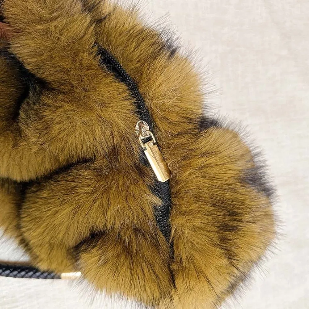 Large Capacity Fluffy Shoulder Bag Soft Texture Ruched Furry Tote Luxury Style Solid Color Faux Fur Purse Office Lady
