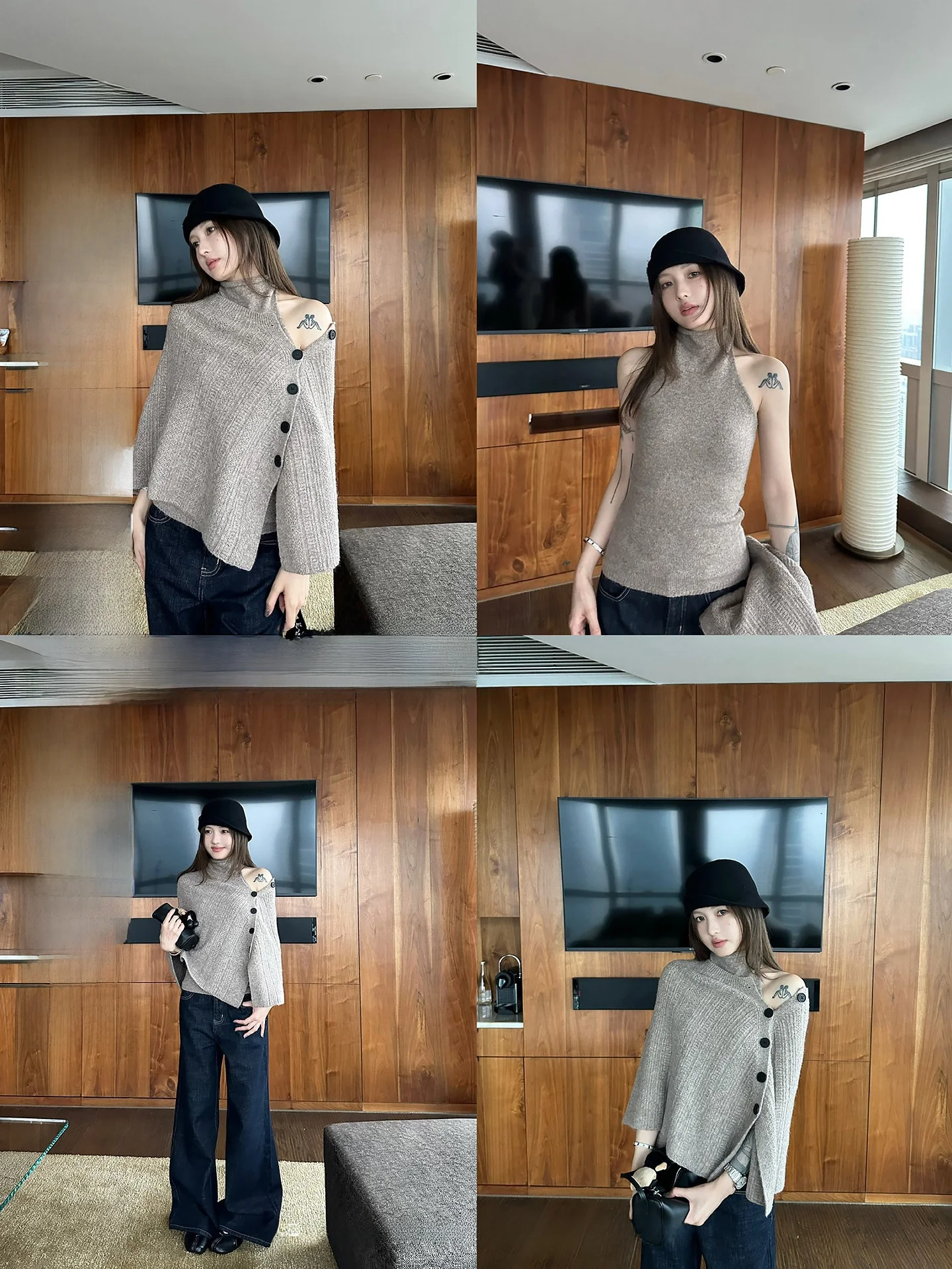 

Женский вязаный жилет с открытыми плечами из шерстяной смеси, с высоким воротником, без рукавов, с асимметричной боковой застежкой, в повседневном стиле, весенний комплект