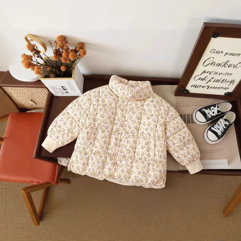 

New Girls' Floral Cotton Jacket - Korean Style Thick Winter Coat for Baby & Kids, Perfect Autumn Winter Outerwear