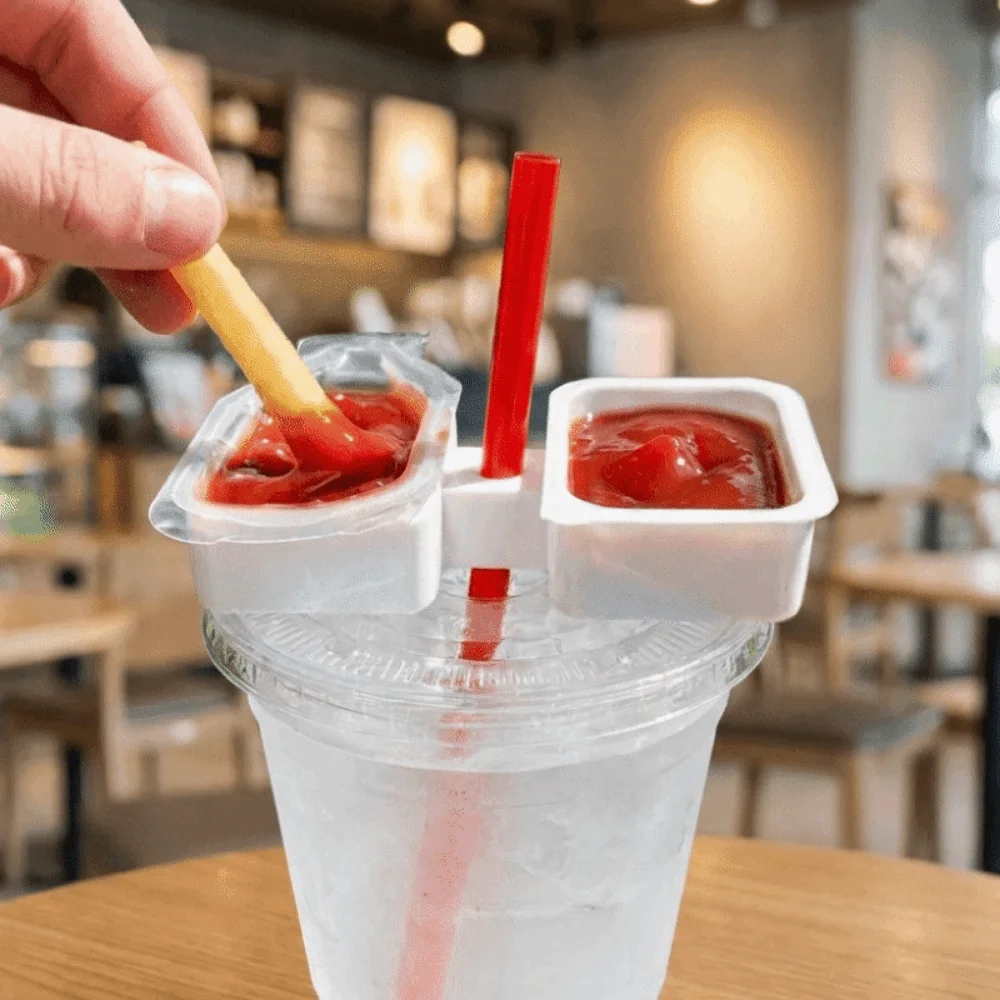 Practical 3D Printed Car Cup Holder Insert Plastic 2 Grids Car Ketchup Holder Compact Car Sauce Holder Long Drive Companion
