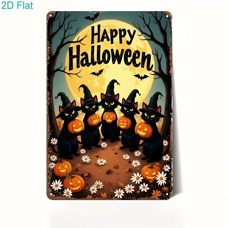 Metal Iron Sign, Happy Halloween Cat Sign, Spooky Night Pumpkin Decor Retro Plaque for Home Party Bar Yard, 20*30cm/,   Hallo