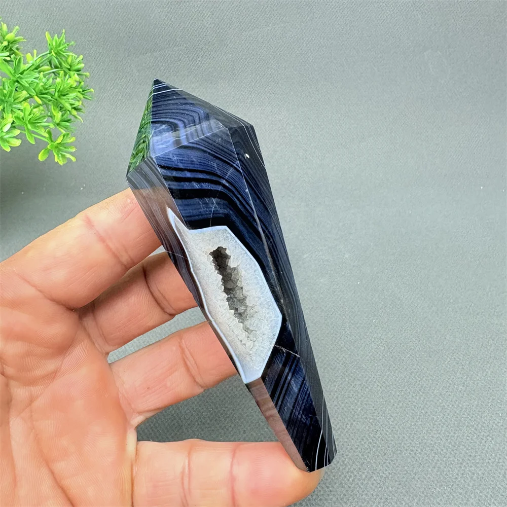 Natural Black Striped Agate Scepter Spiritual Energy Healing Ornament for Home Decoration Wealth & Blessing Symbol Super Power