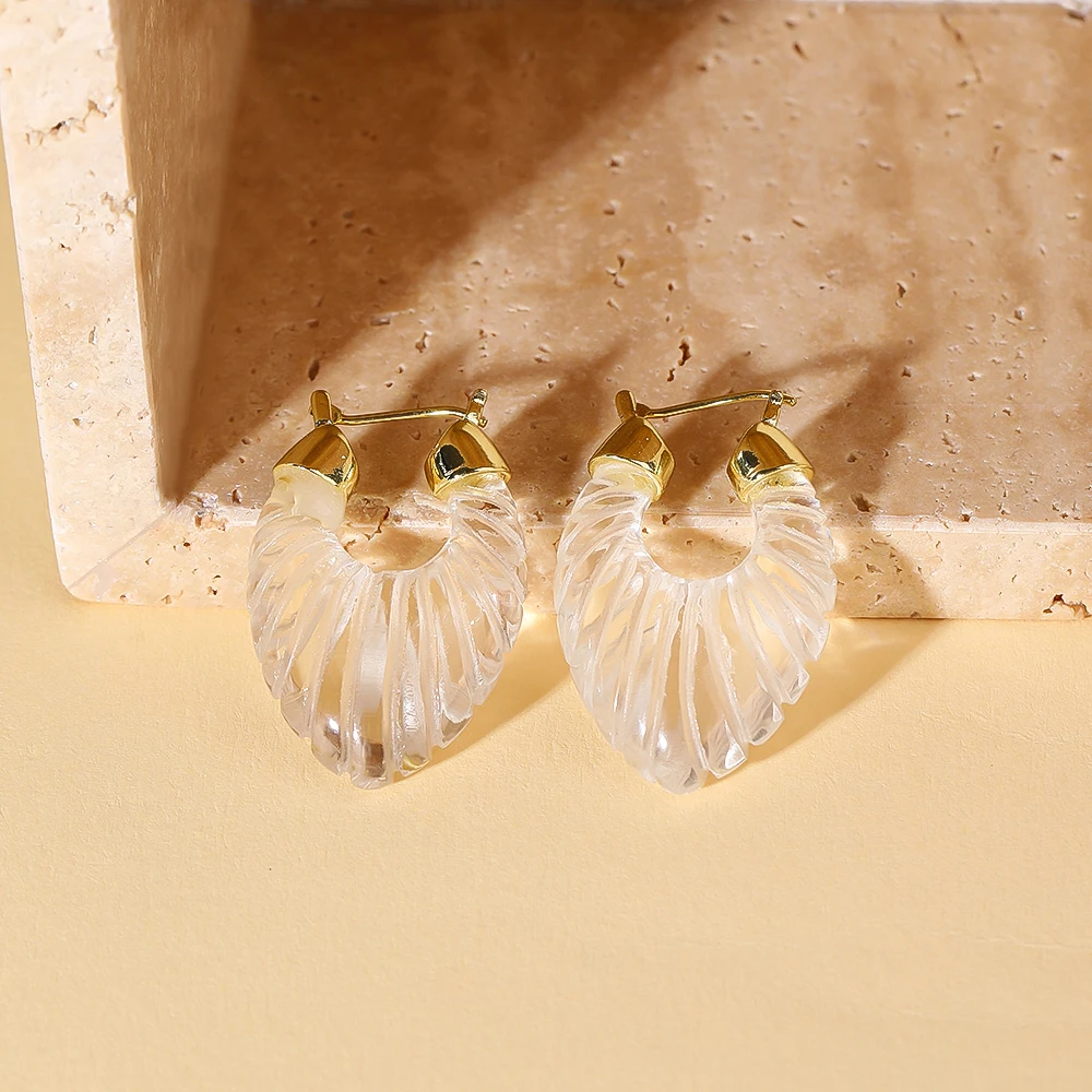 أقراط على شكل قرن الثور من الكوارتز الأبيض المطلي بالذهب عيار 18 قيراط للفتيات بتصميم جديد إكسسوار مجوهرات للحفلات #3