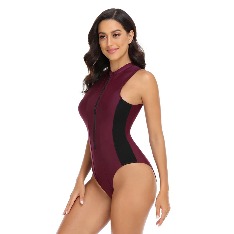 One-Piece Snorkeling Swimsuit for Women, Sleeveless, Front Chest, Zipper Diving Suit, Sports Swimsuit