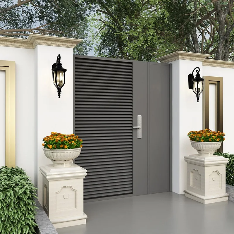 Wrought iron courtyard gate Aluminum alloy outdoor double door Rural garden People's yard gate
