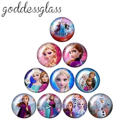 Disney Frozen Elsa Anna Princesses 10pcs 12mm/18mm/20mm/25mm Round photo glass cabochon flat back Making findings for keychain
