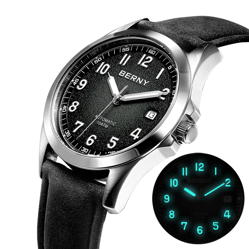 BERNY Frosted Dial Automatic Men Watch Luminous Mechanical Original ST2130 Wristwatch Sapphire Luxury Watch Men Waterproof 10ATM