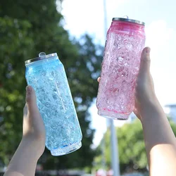 Creative Cans Water Cups With Straw BPA Free Double Layer Plastic Summer Cola Crushed Ice Bottle Outdoor Sports Drinking Cup