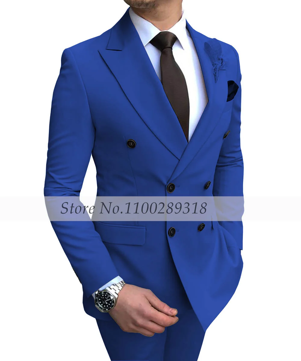 Conjunto de traje Beige con solapa de pico y doble botonadura para hombre, trajes de negocios ajustados, esmoquin para novio, traje de boda para hombre, 2 uds (Blazer + pantalones)