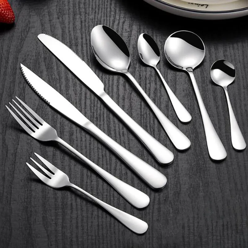 4Pcs/Set Stainless Steel Tableware Set Flatware Thicken Metal Fork Knife Spoon Set for Kitchen Dinner Supply view 2