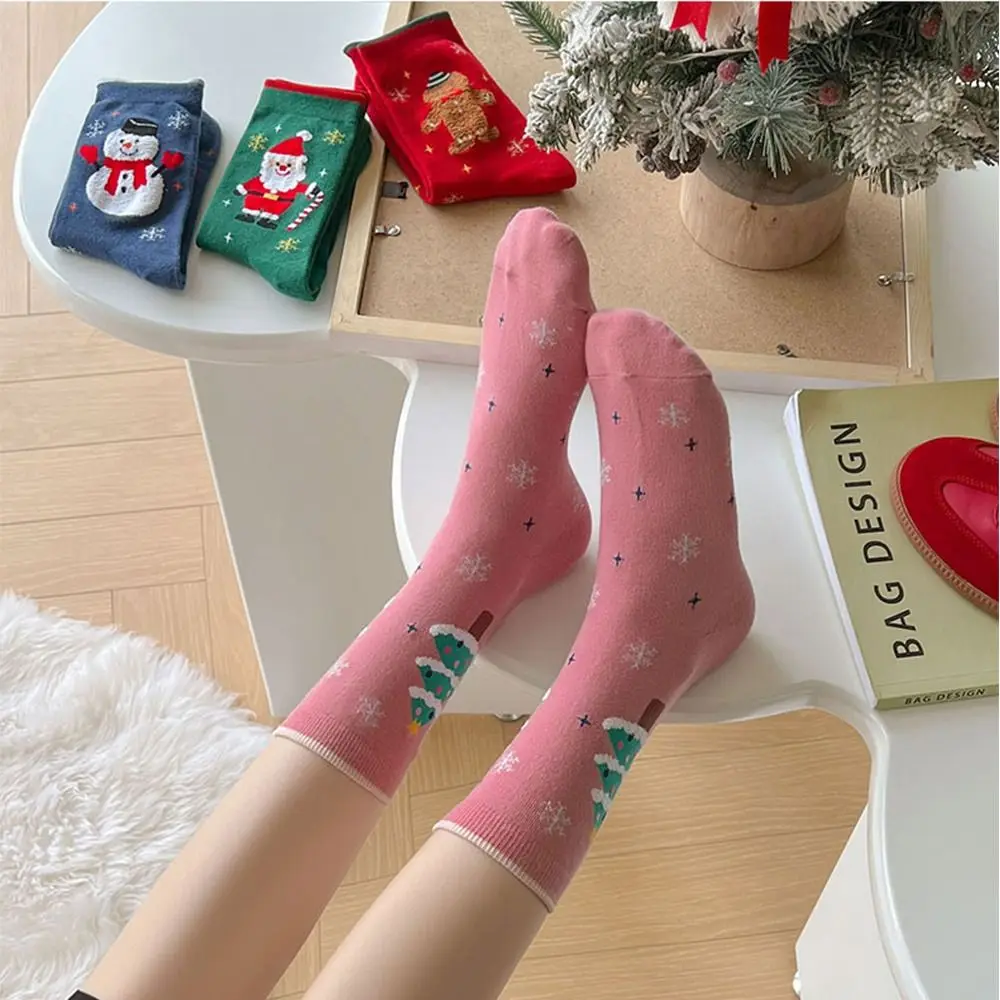 Comfortable Cotton Christmas Socks Gingerbread Man Santa Claus Cartoon Hosiery Snowman Korean Style Mid-Tube Socks Women