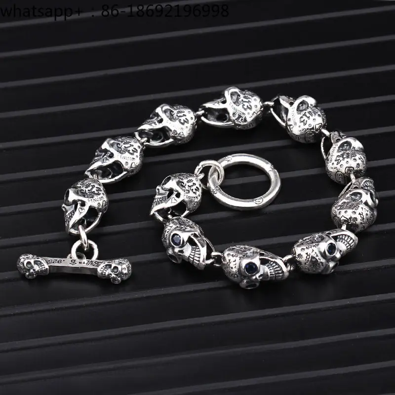 Skull Silver Bracelet Men's 925 Sterling Silver Retro Fashion Domineering Hip Hop Personality Accessories Bracelet