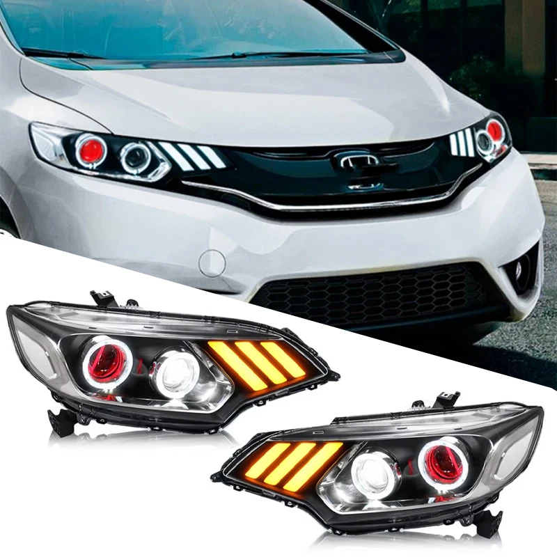 

For Honda FIT JAZZ 2014-2019 Car LED Headlights With The StartUp Animation Demon Eyes Front Lamp Assembly Car Accessories 2Pcs