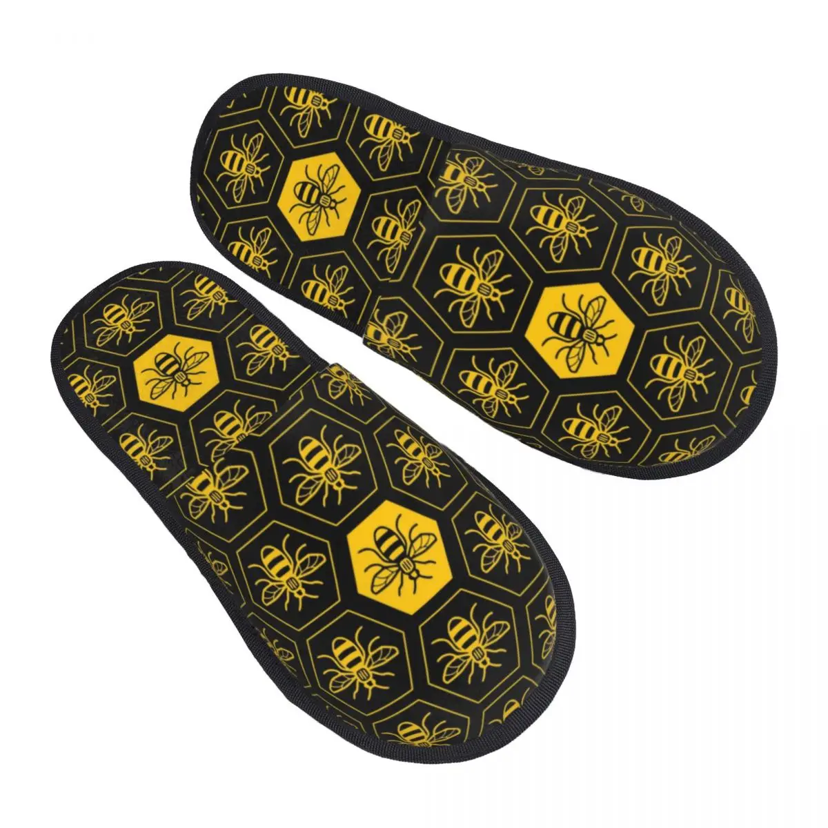 Custom Bee House Slippers Women Cozy Memory Foam Honeybee Slip On Hotel Slipper Shoes