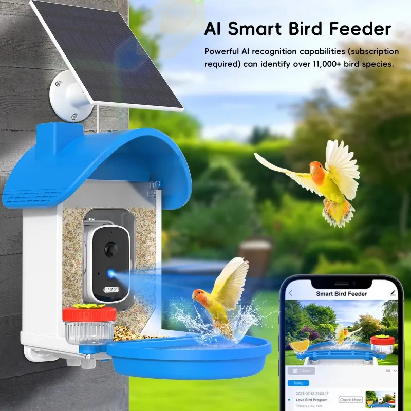 AI Smart Visual Bird Feeder – Solar Powered, Waterproof, 10,000+ Species ID, Two-Way Audio Alarm