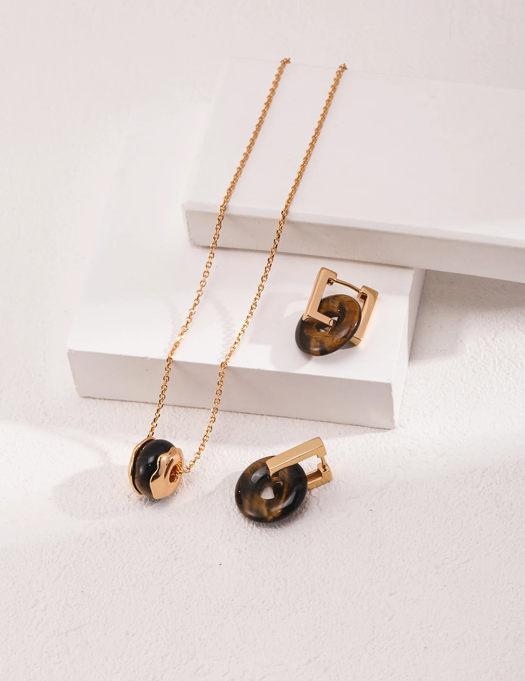 S925 sterling silver plated with 18k gold | Tiger Eye Stone necklace length 40+6cm 101740