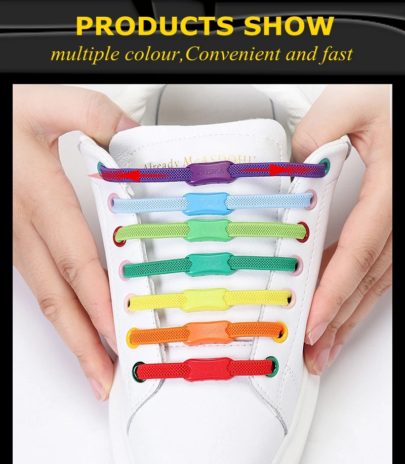 Elastic Shoe Laces Buckle Lock No Tie Shoelaces Sneakers Flat Woven Shoelace without Ties Kids Adult Rubber Bands for Shoes