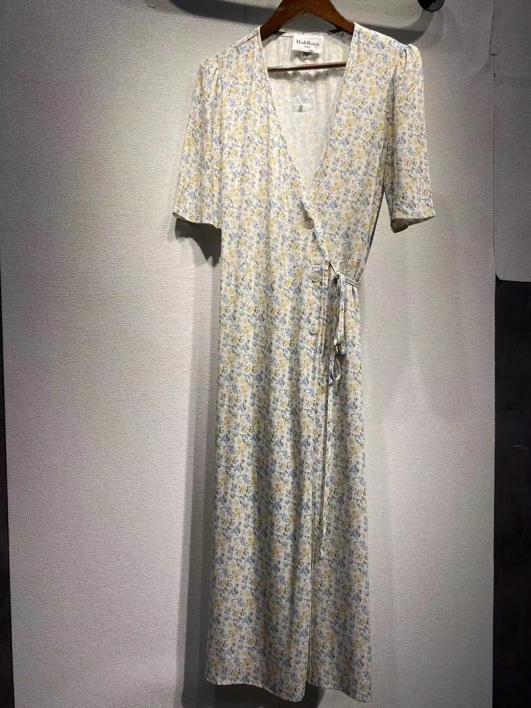 

Retro V-ne Floral High Waist Slimming Silk Tea Break Dr Summer French Sle Cotton Blend ort Sve Dr 30927