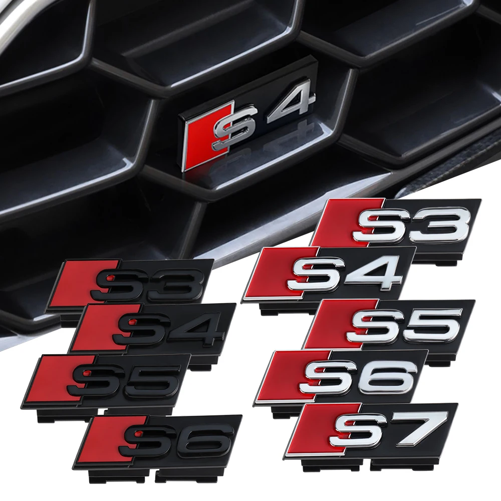 Fashion 3D Alphanumeric Logo Car Badge Front Grill Emblem Auto Exterior Accessories For Audi RS S3 S4 S5 S6 S7 Sline S Series