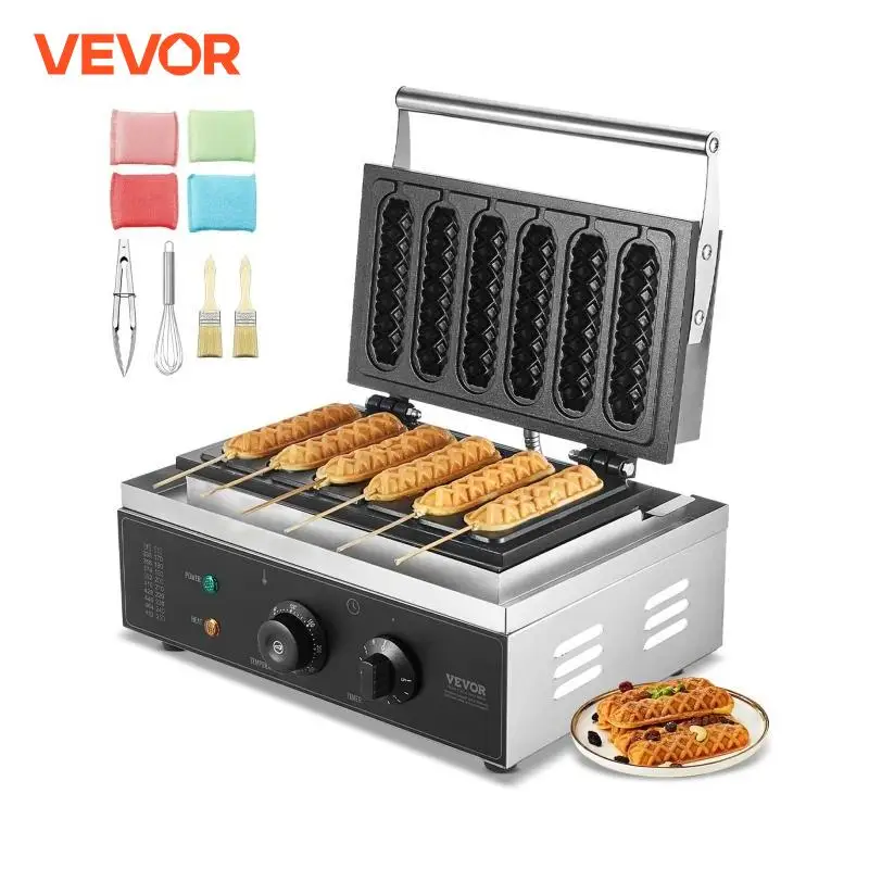 VEVOR Gaufrier Commercial, 6 Pièces 1500W Gaufrier Machine, Gaufrier Antiadhésif en Acier Inoxydable