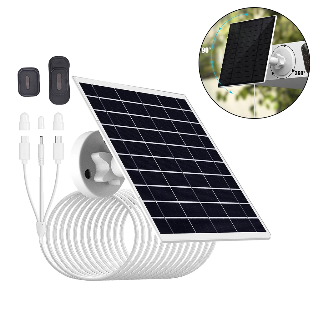 8W Solar Panel for Rechargeable Battery Powered Cameras Waterproof and Adjustable Bracket for Optimal Sun Exposure