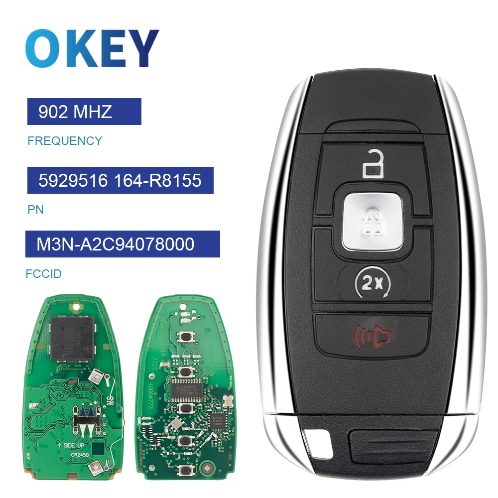 Chiave intelligente di prossimità Okey per 2017-2021 Lincoln 4BT 902MHZ Fccid M3N-A2C94078000 Pn 5929516 164-R8155