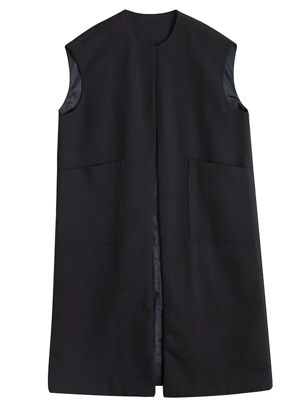 Slimming Double Layer Bla Long Vest Simple Sle Spring Autumn New Arrival k Sle Women's Faionable All-Match Open Ca...