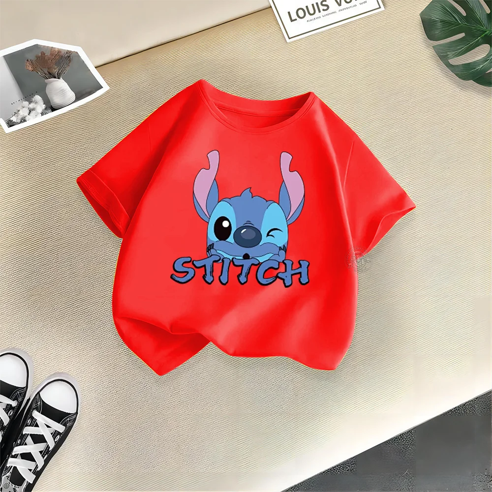 Disney Marke Kleidung 100% Baumwolle T-Shirt Kinder Cartoon Stich Alphabet gedruckt Crewneck Top