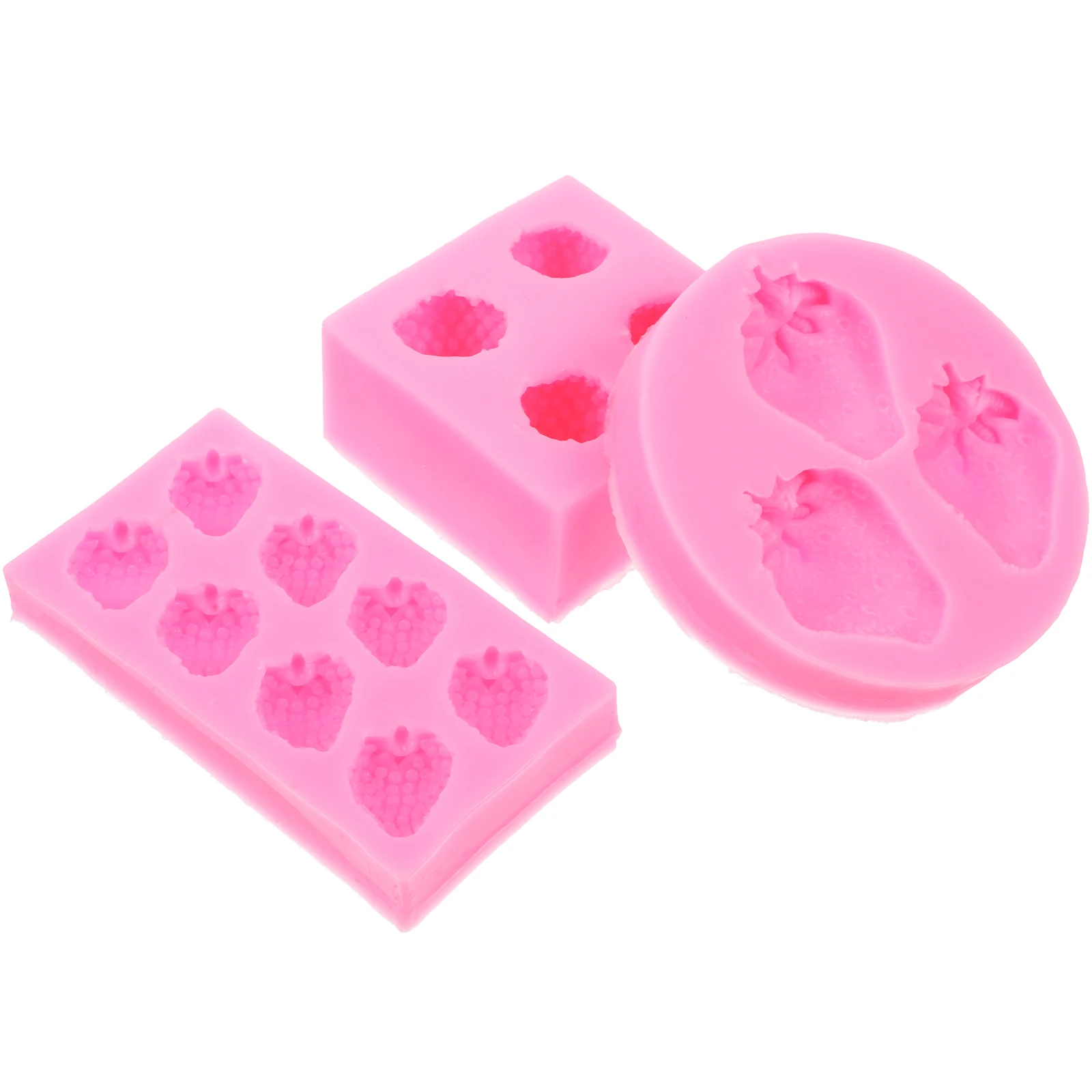 

3pcs Pink Strawberry Silicone Molds for DIY Decor 4 8 3 Cavities Smooth Easy Release Lightweight Portable for Beginners