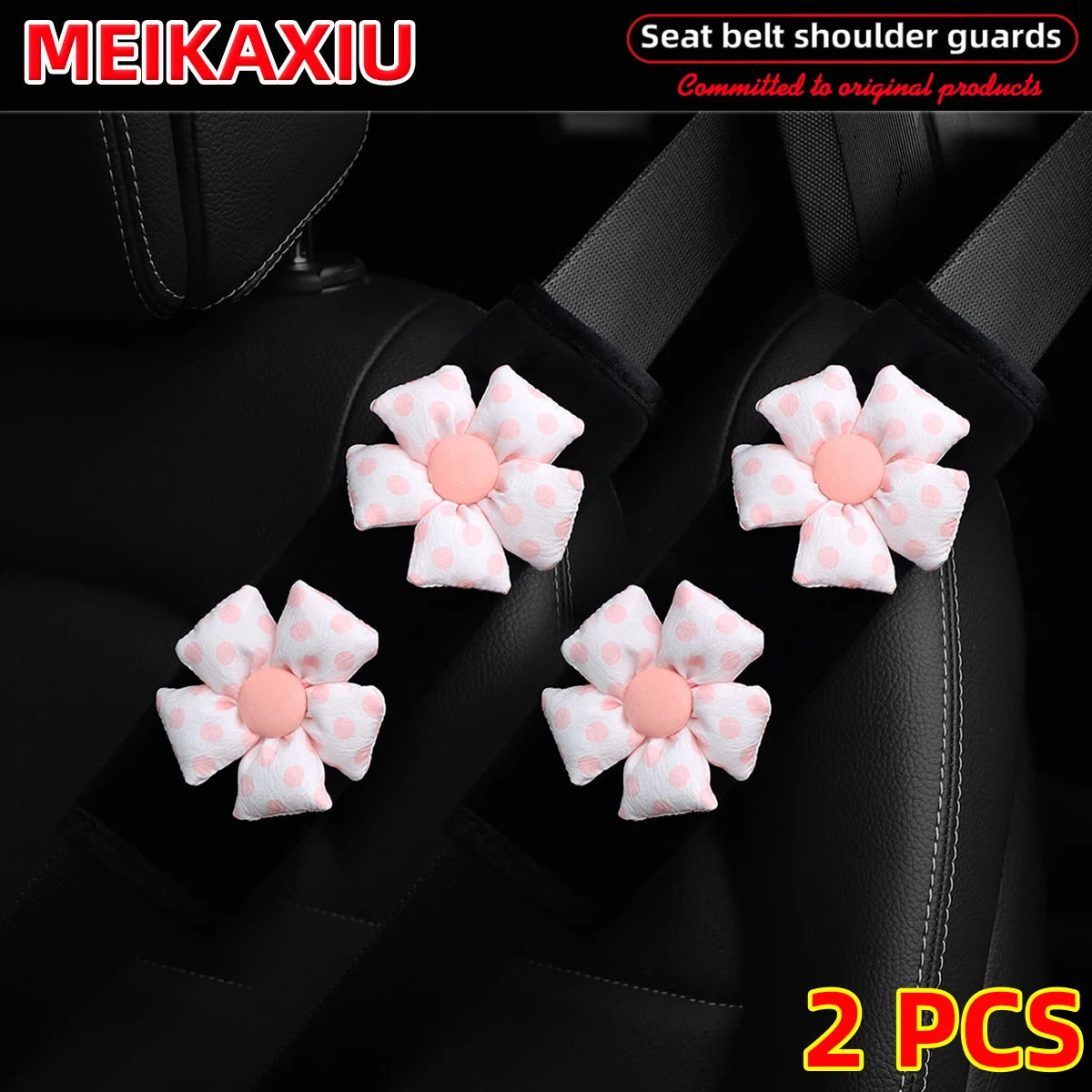 

1 pair of new polka dot flower plush comfortable and delicate car shoulder cover seat belt decoration women's car decoration