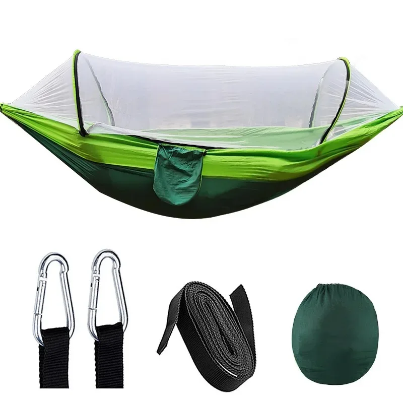 Automatic Quick-opening Mosquito Net Hammock Outdoor Camping Pole Hammock swing  Anti-rollover Nylon Rocking Chair 250x120cm