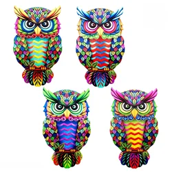 Metal Art Owl Wall Decor Colorful Iron Art Owl Sculpture 4 Colors Owls Hanging Ornament Pendant for Indoor Outdoor Home Garden