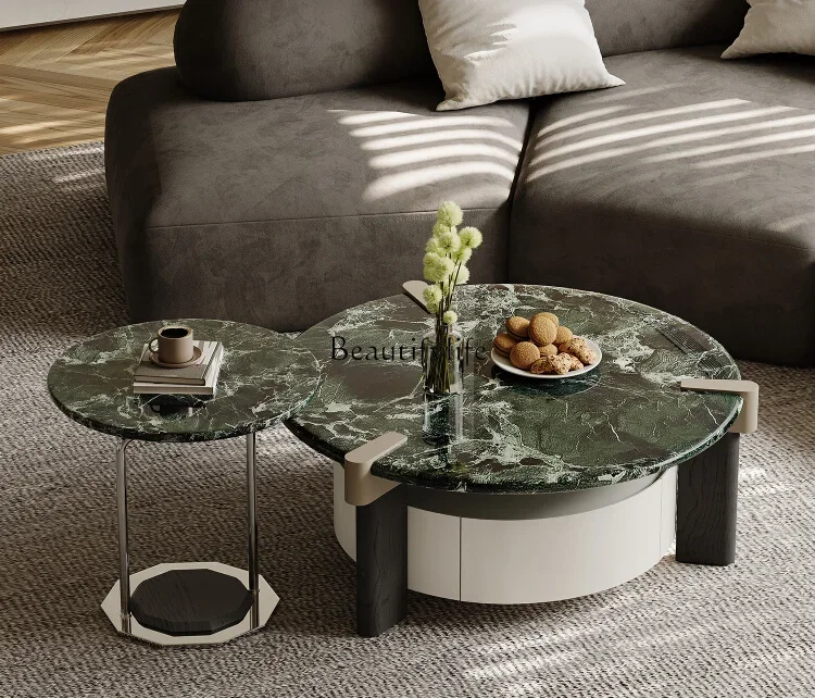 

Italian Minimalist Marble round Tea Table Combination Stainless Steel Light Luxury Household Small Apartment