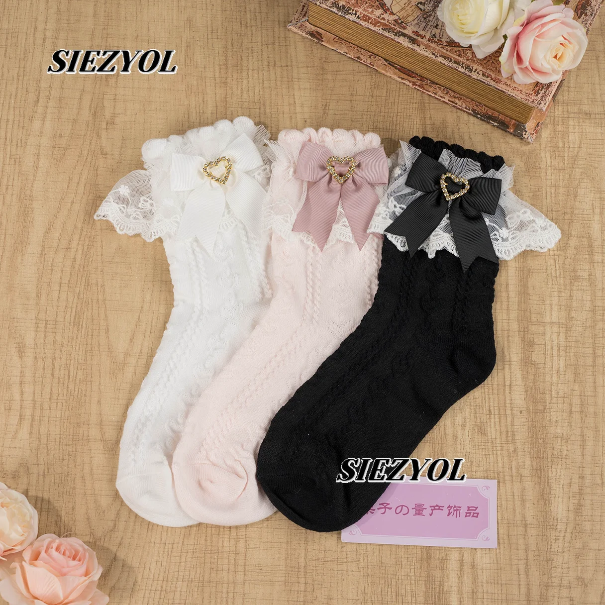 Japanese Lace Cotton Socks Mass-produced Jk Love Bow Socks Lolita Sweet and Cute Girls Lace Versatile Solid Color Socks