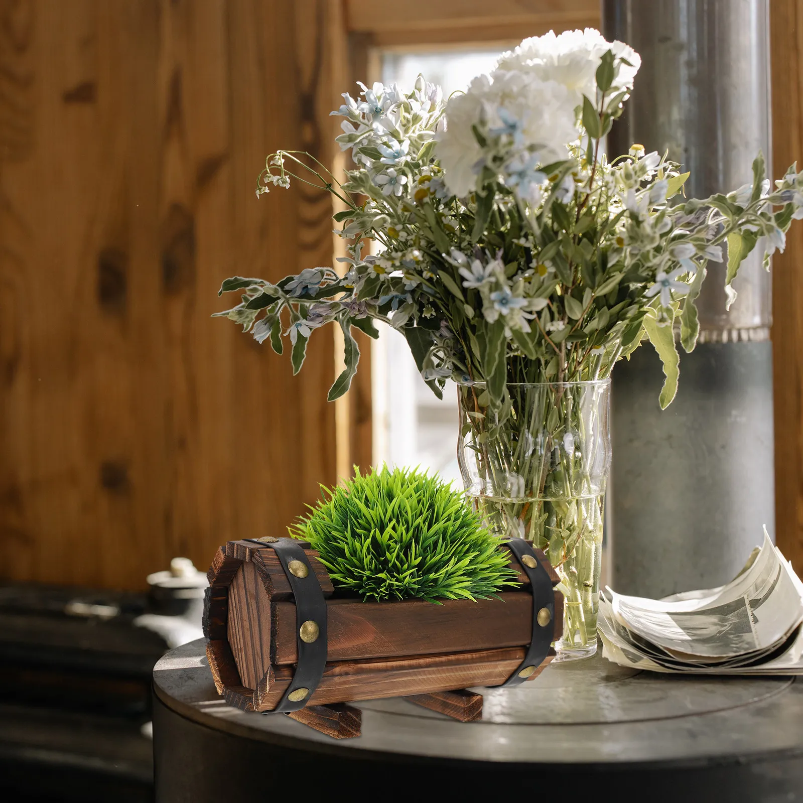 1pcs Durable Solid Wood Flower Box Vintage Style Bucket Outdoor Succulent Planter Flower Pot Balcony Garden Decor JJ2476LI