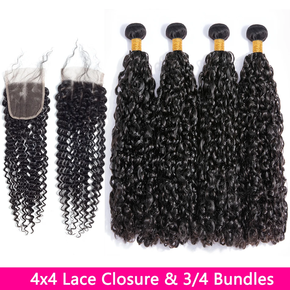 Deep Wace Human Hair Bundles With Closure Free Shipping Curly Wigs Bundles With Frontal Water Wave Brazilian Hair Extensions