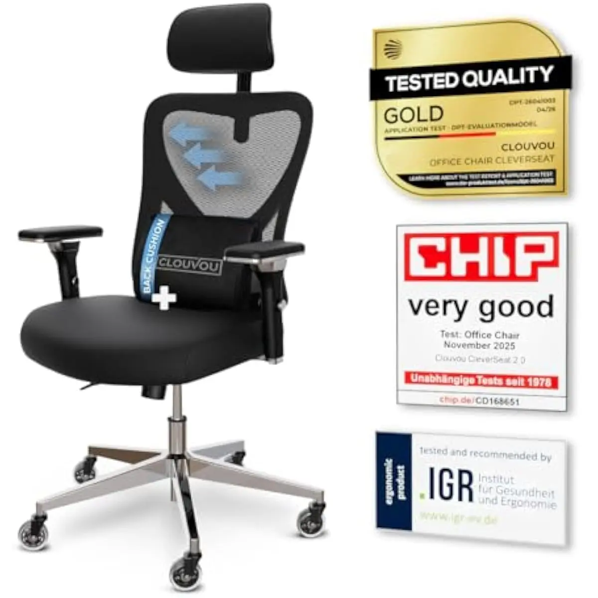 Ergonomic Mesh Office Chair with 135° Recline Quiet Casters Adjustable Armrests Lumbar Support Breathable Backrest for Tall User
