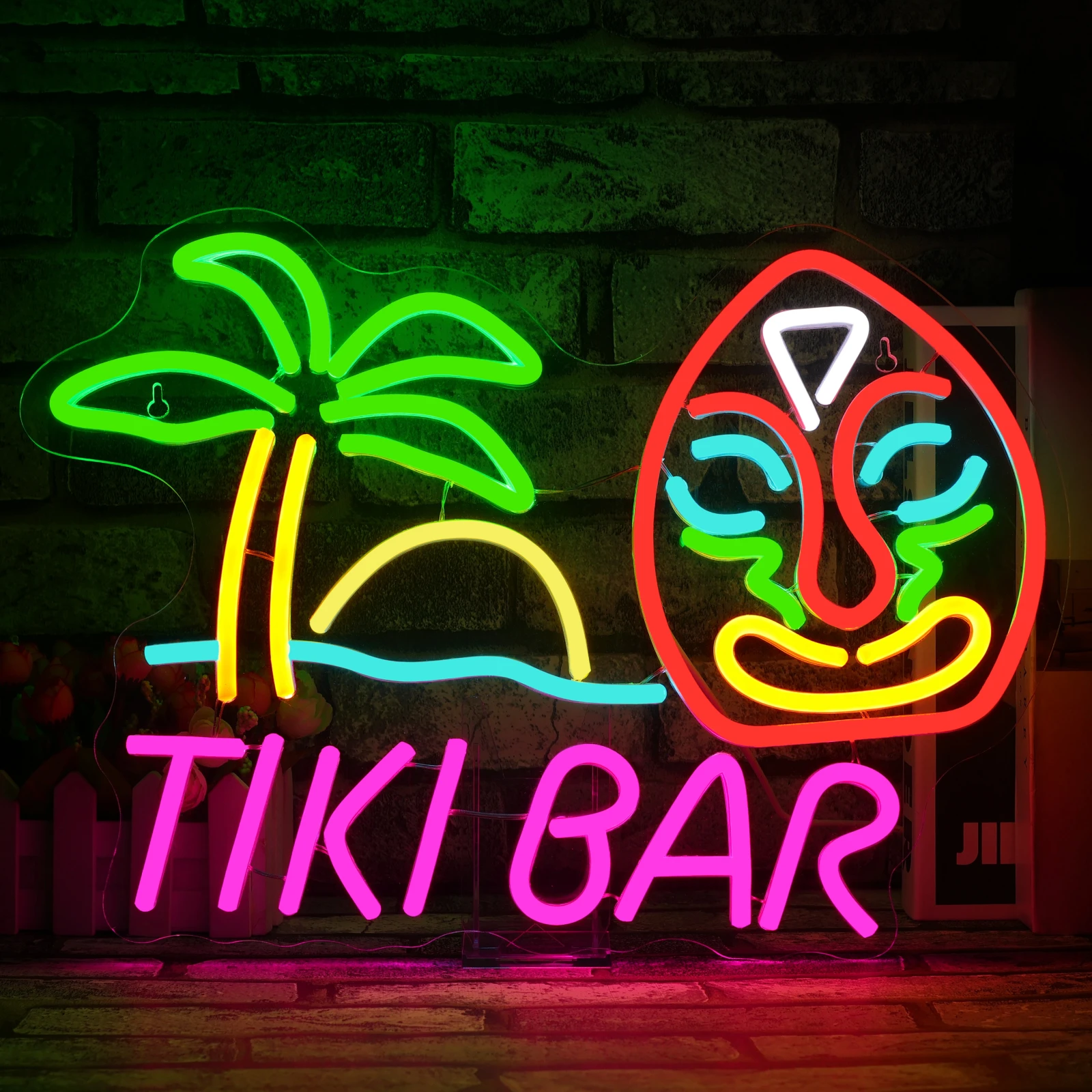 

Tiki Bar Neon Sign for Wall Decor with Dimmable Switch LED Neon Signs Tiki Mask Neon Lights Suitable for Party Beer Club