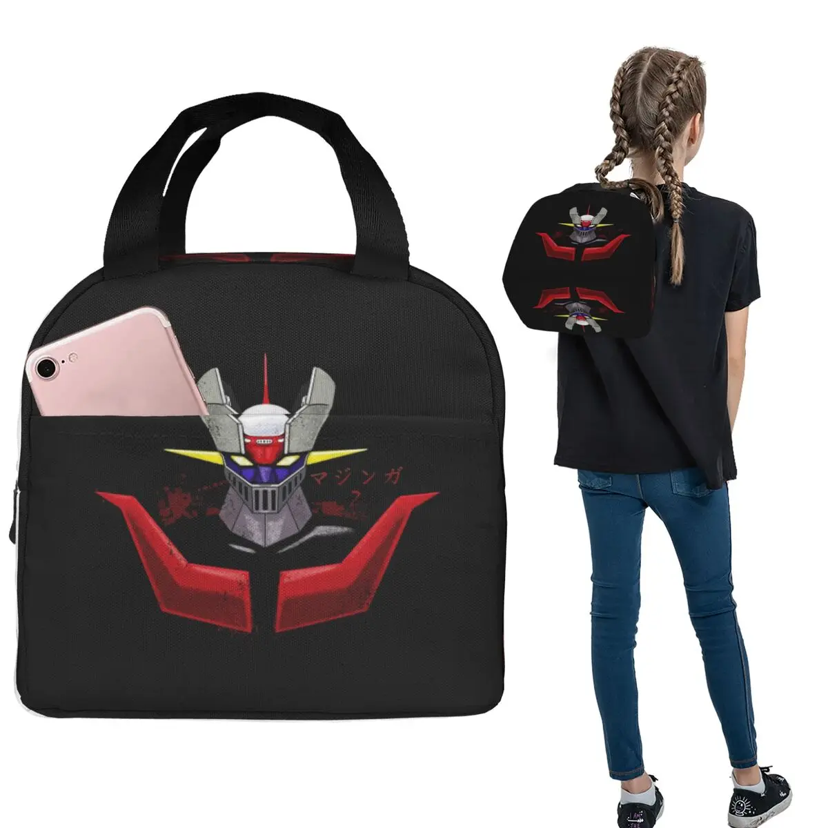 Mazinger Z Goldorak Actarus Grendizer Mask Insulated Lunch Bag for Women Children Portable Food Boxes Thermal Lunch Box Tote