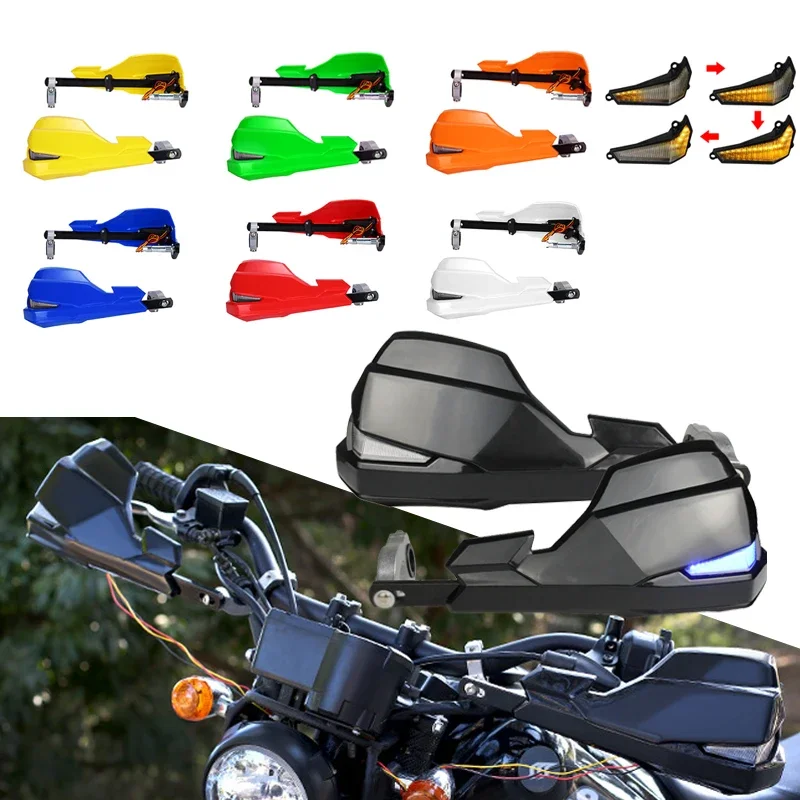 Moto Dirt Bike Motorcross Handlebar Handguards Hand Guards With LED Turn Signals Lights Fit 7/8