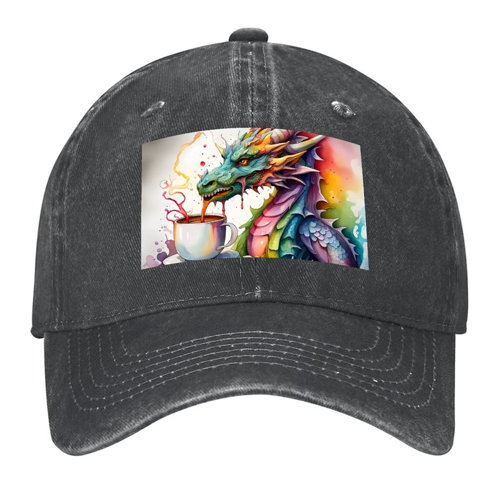 

Watercolor Dragon with his Morning Coffee Baseball Cap birthday custom caps Sun Hat For Children Vintage Mens Tennis Women's