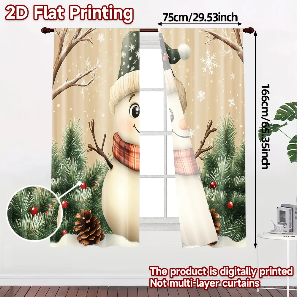 2pcs,Curtains Cute Snowman Winter Holiday Contemporary Popular Curtains Yarn Curtains Art Deco Festive Suitable for Living Room,