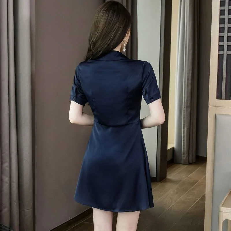 Nan verano irt Ollar blanco satén Dr mujeres temperamento cintura alta falda Irregular ort Sve Commute Sle Ciwalk