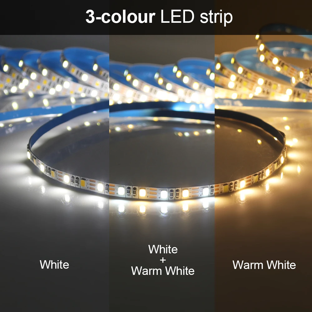 5M Dual Color 5MM 8MM CCT Dimmable LED Strip Light DC 5V Not Waterproof 120LEDs/m Color Temperature Adjustable Flexible LED Tape