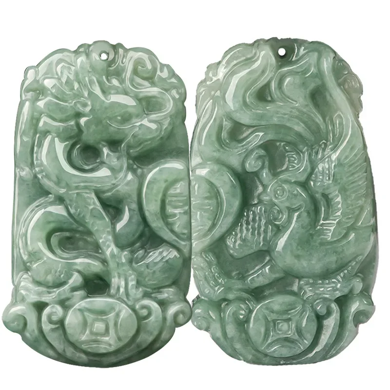 

Jade Dragon Phoenix Couple Pendant Choker Burmese Jadeite Necklace Man Necklaces Natural Jewelry Pendants Amulet Men Emerald