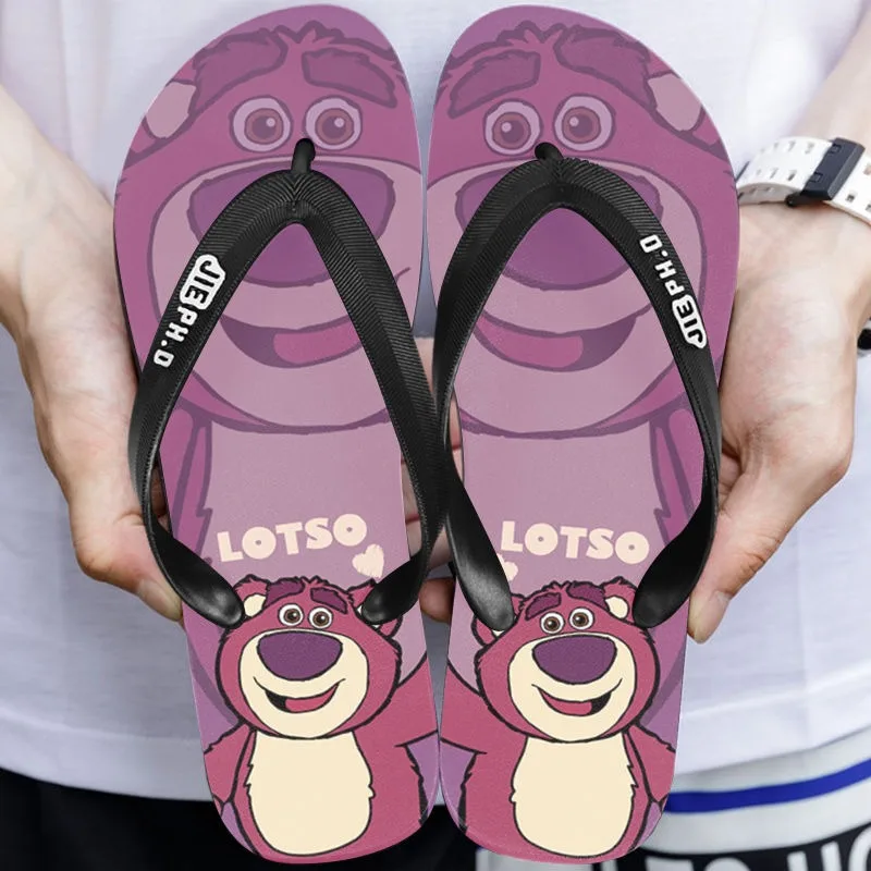 Toy Story Strawberry Bear Cartoon Animation Creative PVC Flip Flop Summer Fashion Trend Outdoor Home Non-Slip Couple Flip Flop