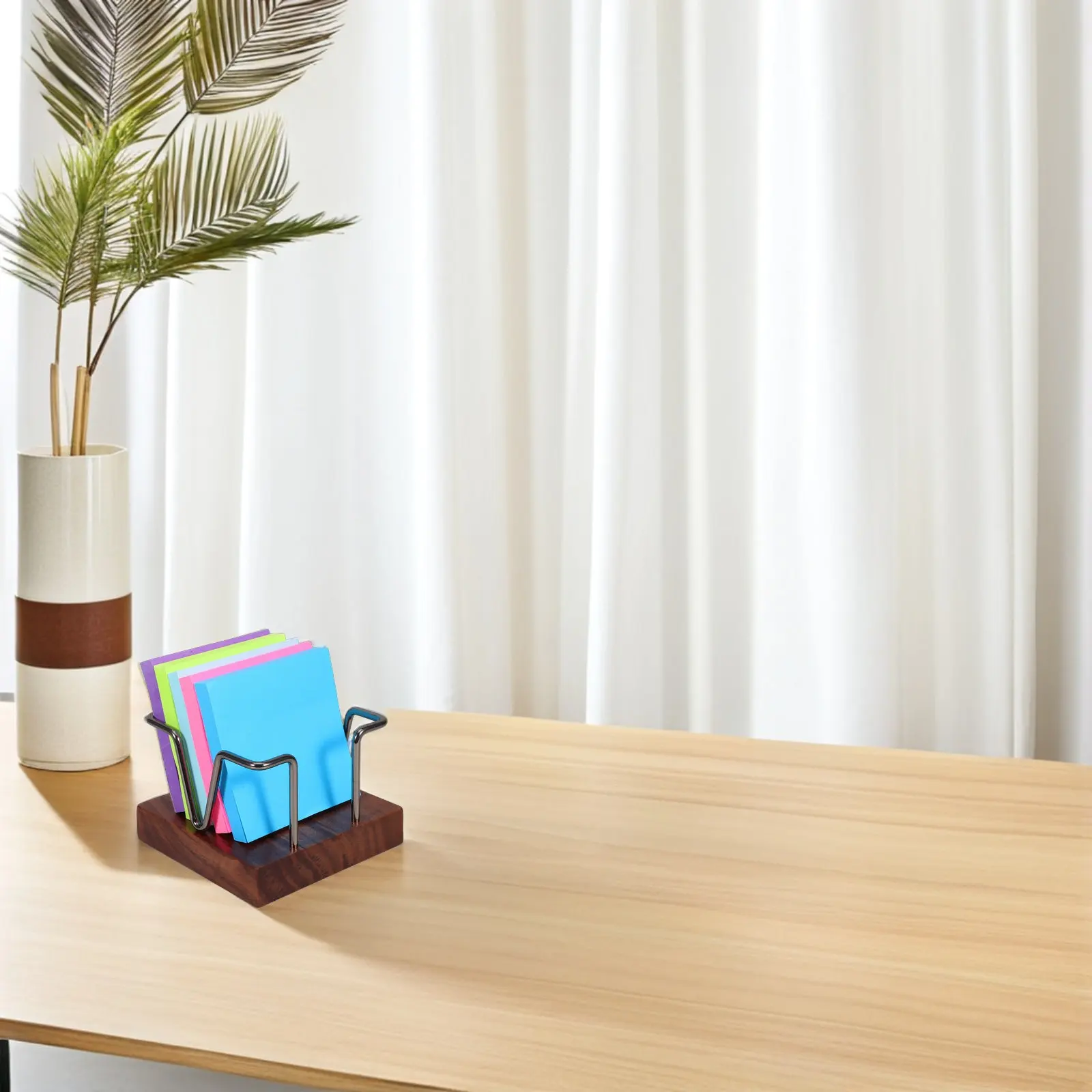 Sturdy Wood and Metal Desktop Note Holder Elegant Hollowout Style Memo Sorter for Office Organization Note Pads Holder