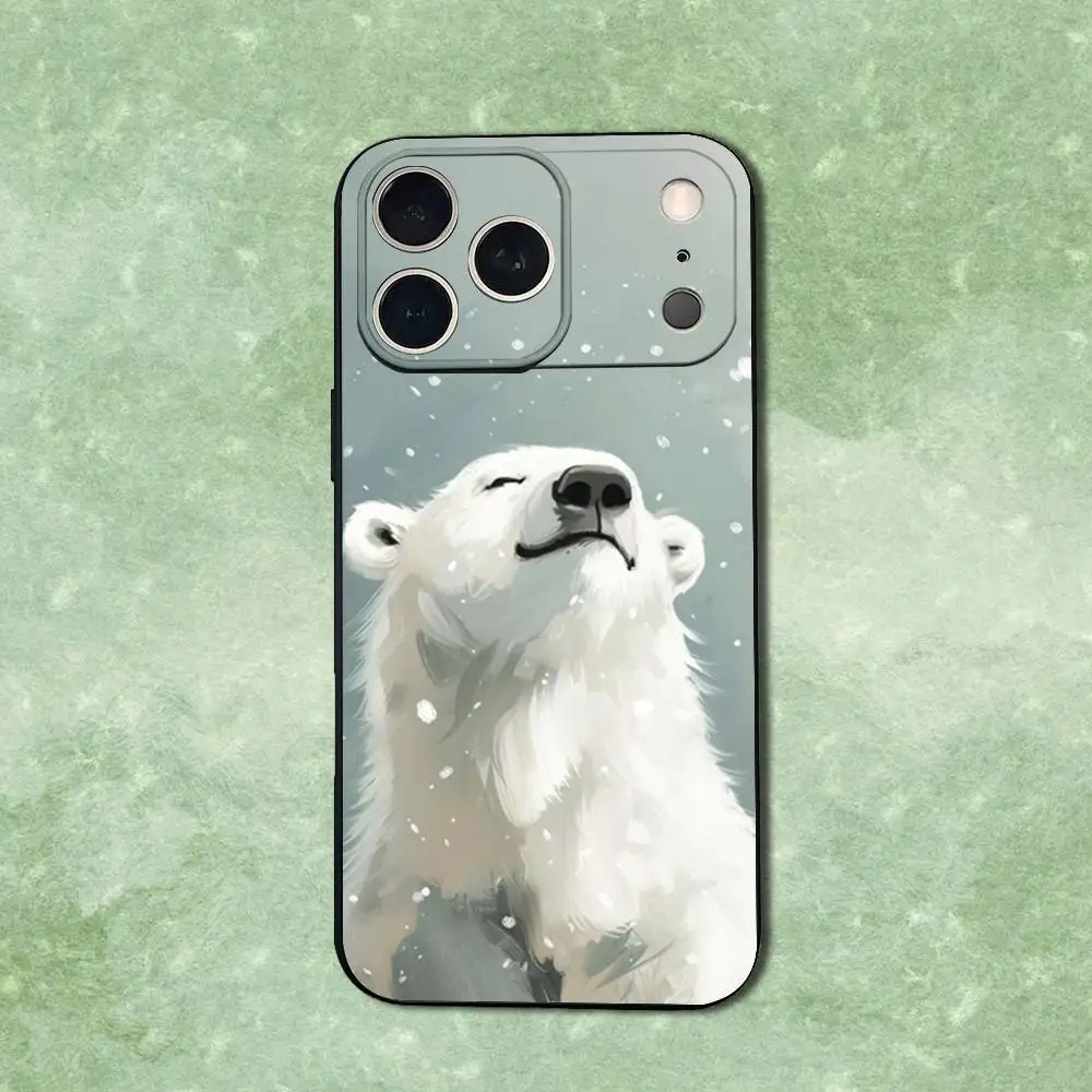 Funda de teléfono con diseño de oso Polar para iPhone 14,13,17,12,11,16,15,Plus,Pro Max,XS,X,XR,SE,Mini,funda negra de silicona suave