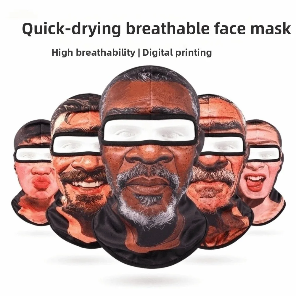 Quick Dry Funny Face Mask Sun Protection Breathable Full Face Headwear Realistic Face Design Full Coverage Prank Face Hood