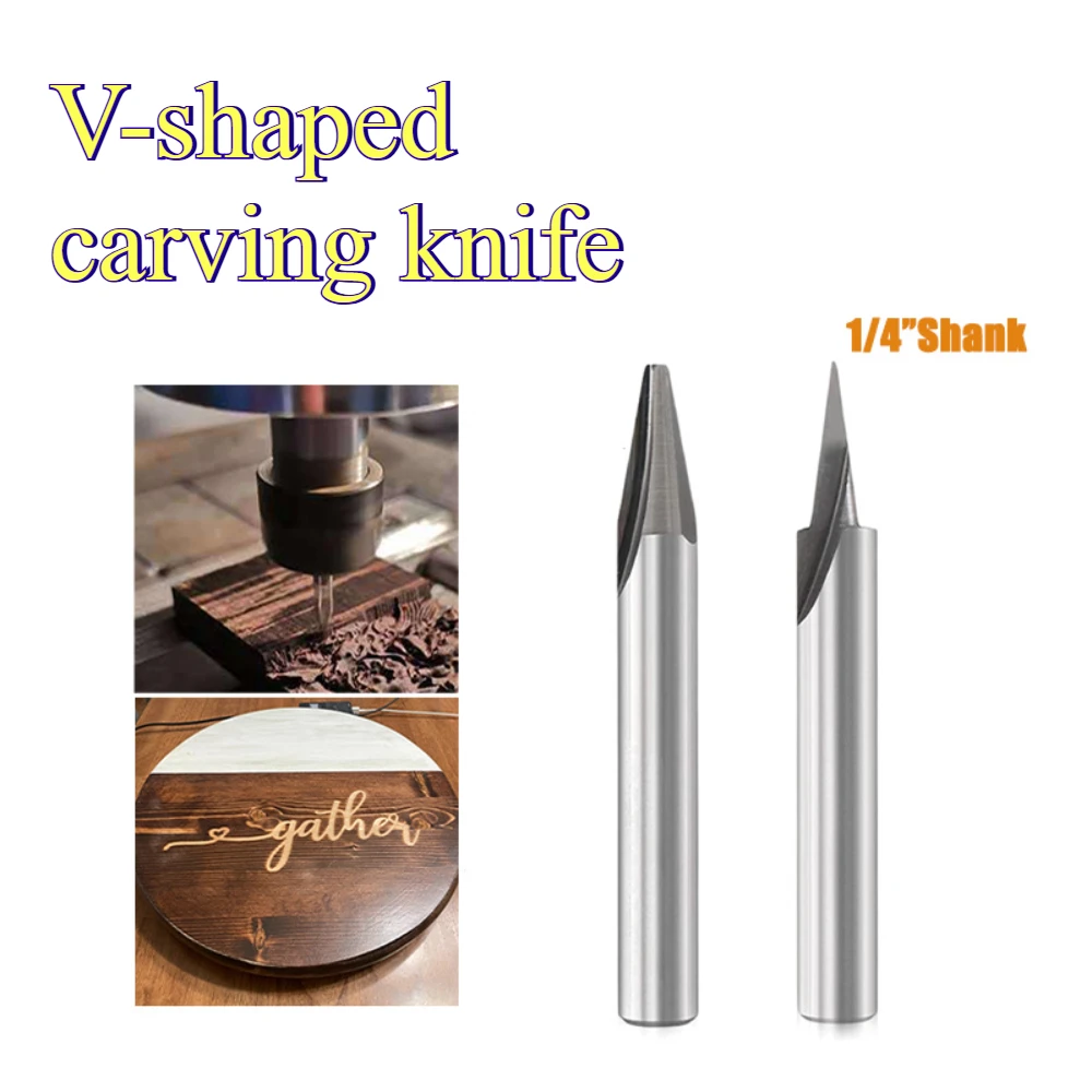 1/4" Shank V Groove Engraving Bit Solid Carbide V-shaped Carving Router Bit CNC Carving Tool for Wood Lettering Sign Making